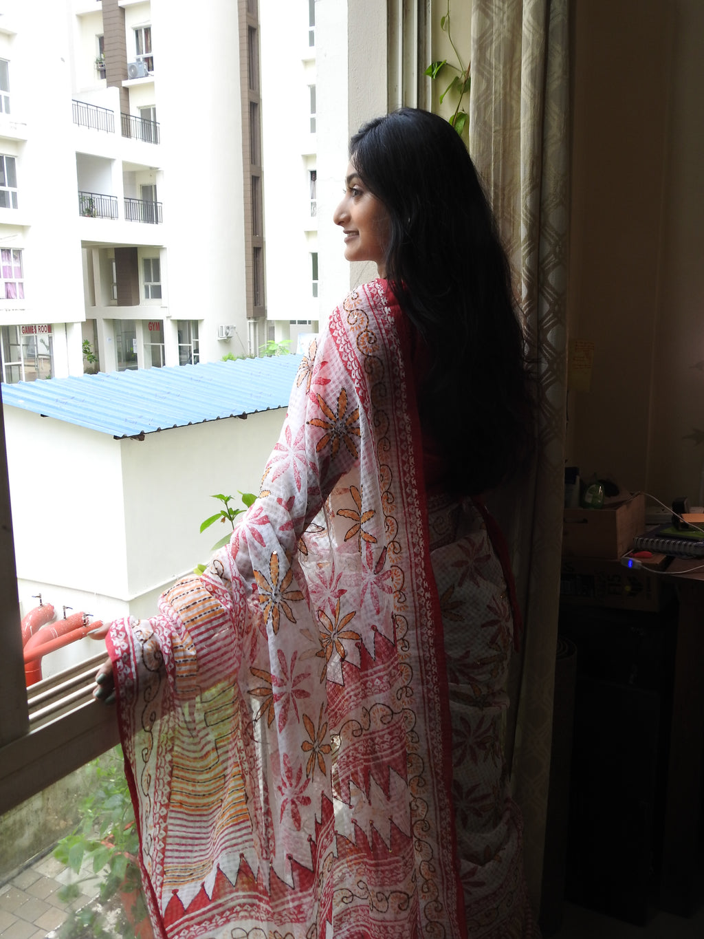 Hand Block Printed, Hand Stitch Cotton Saree — One of a Kind