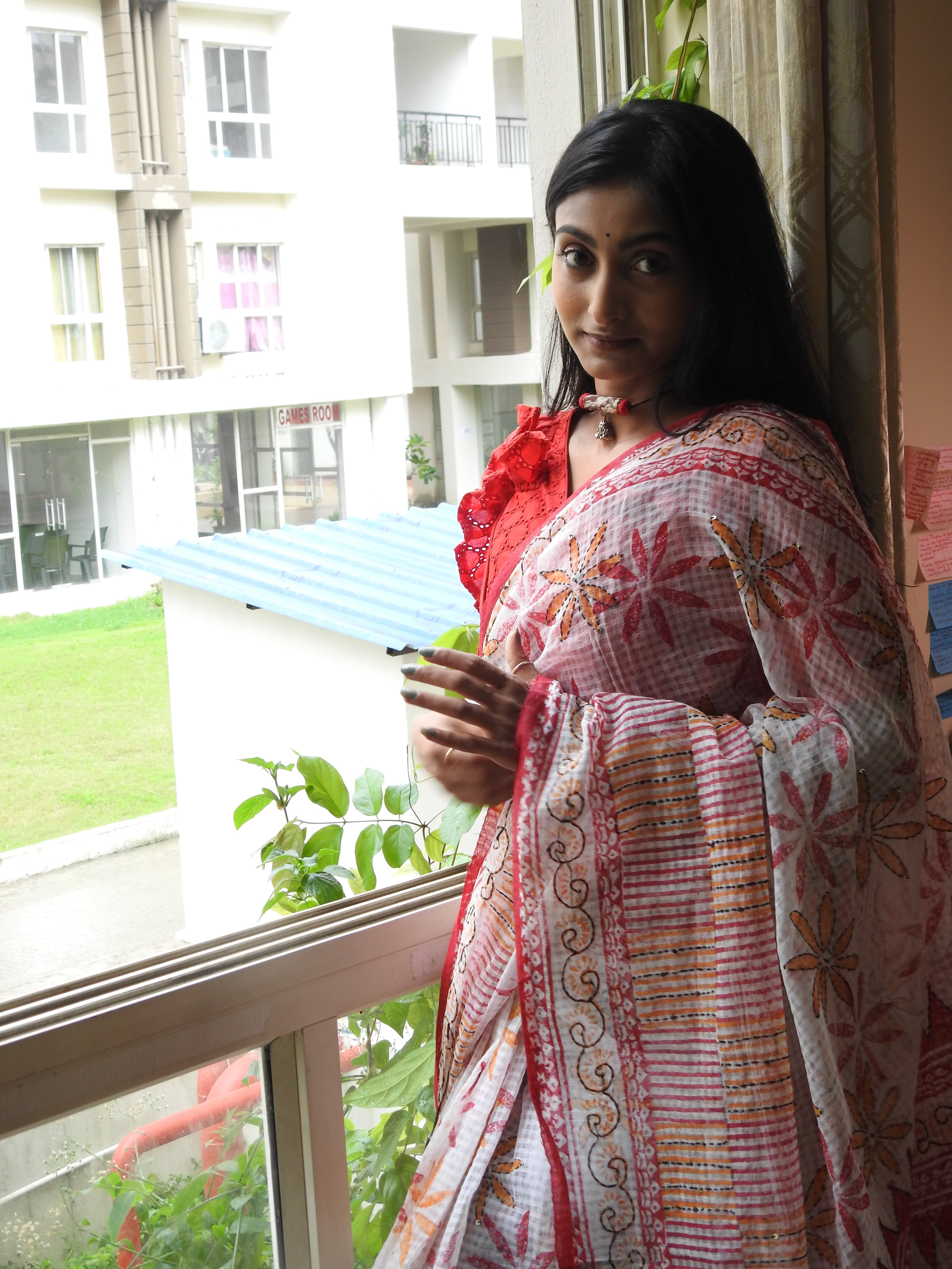 Hand Block Printed, Hand Stitch Cotton Saree — One of a Kind