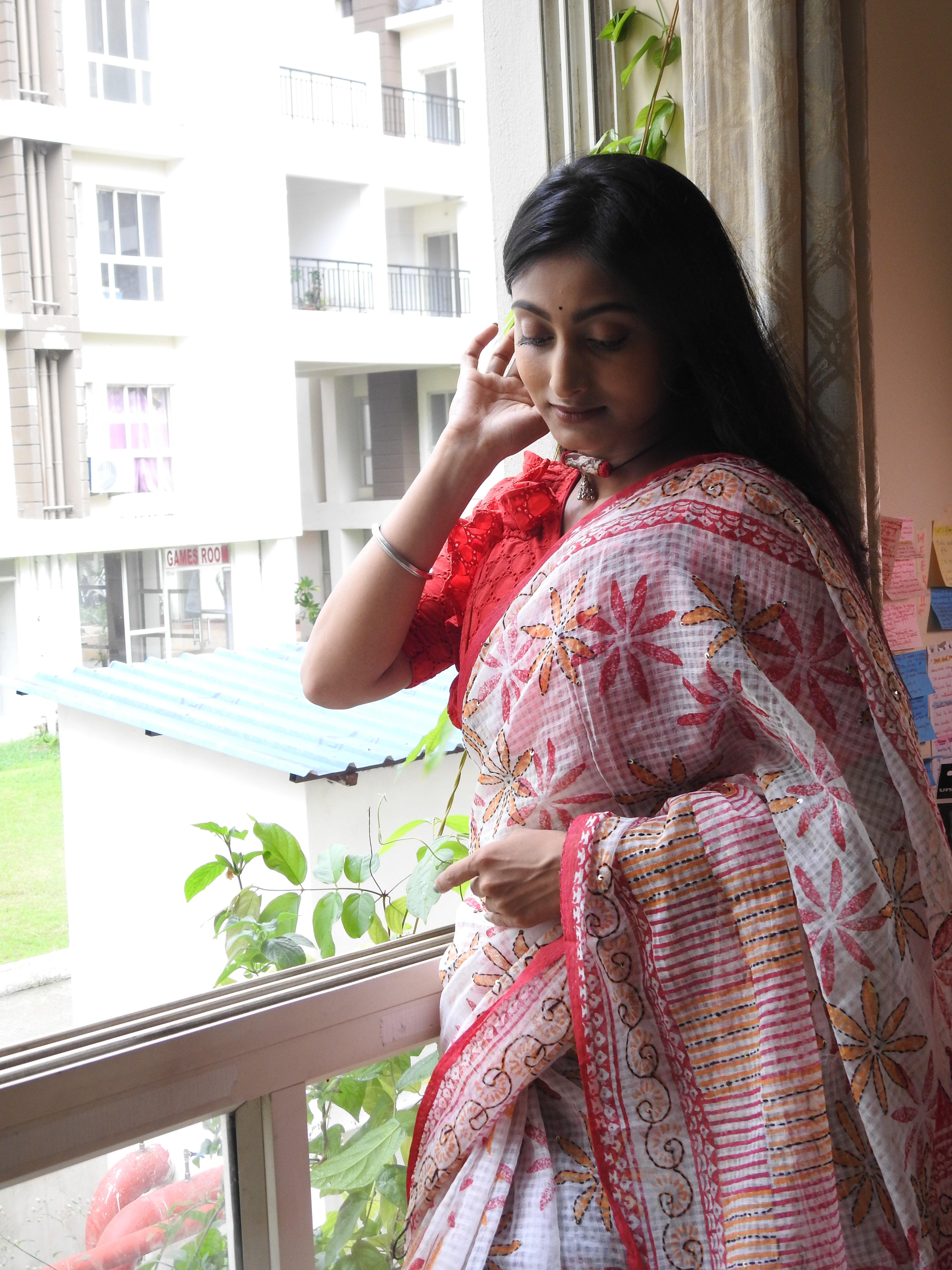 Hand Block Printed, Hand Stitch Cotton Saree — One of a Kind