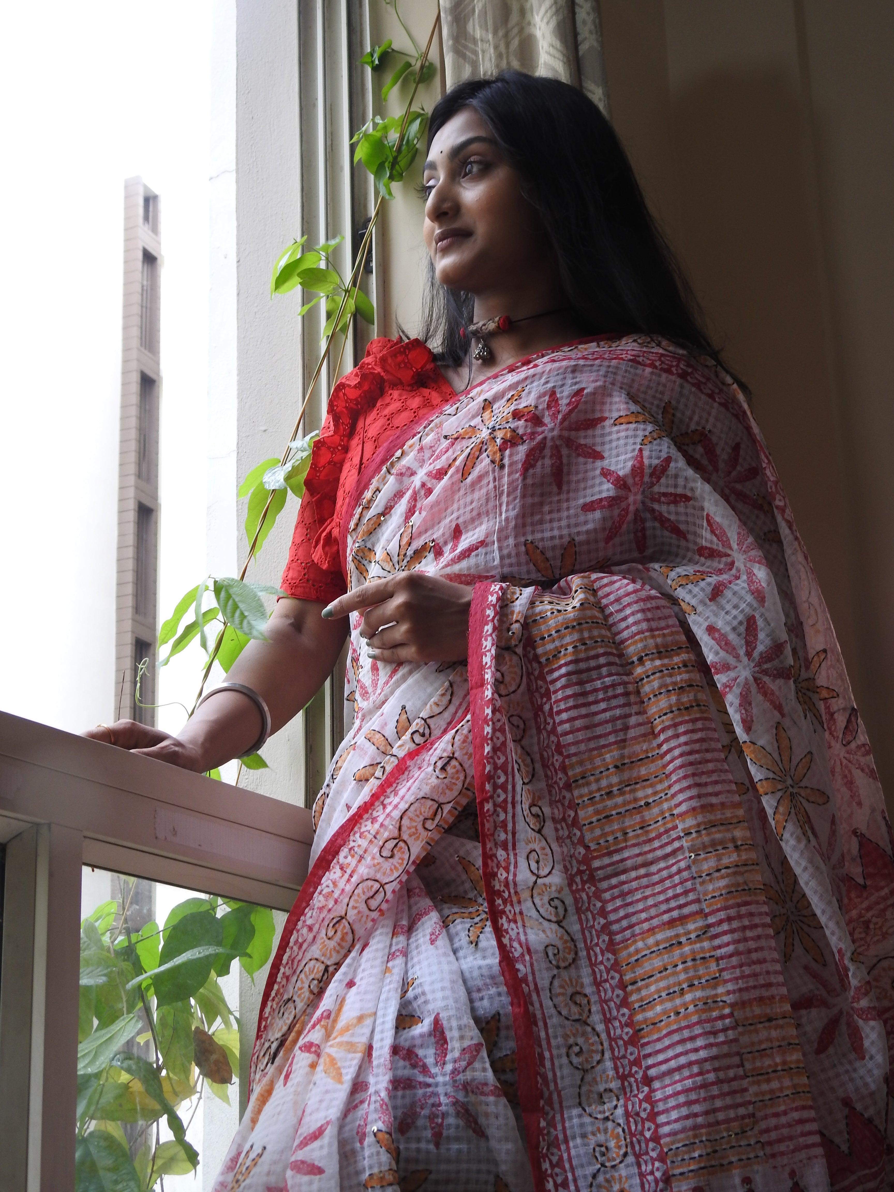 Hand Block Printed, Hand Stitch Cotton Saree — One of a Kind