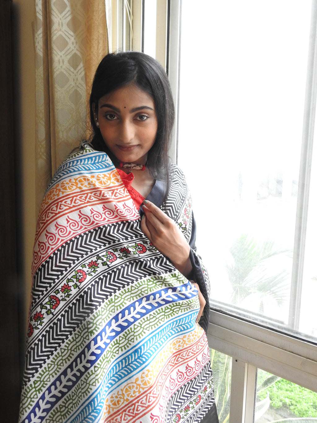 Black Hand Block Printed Bishnupur Silk Saree — One of a Kind