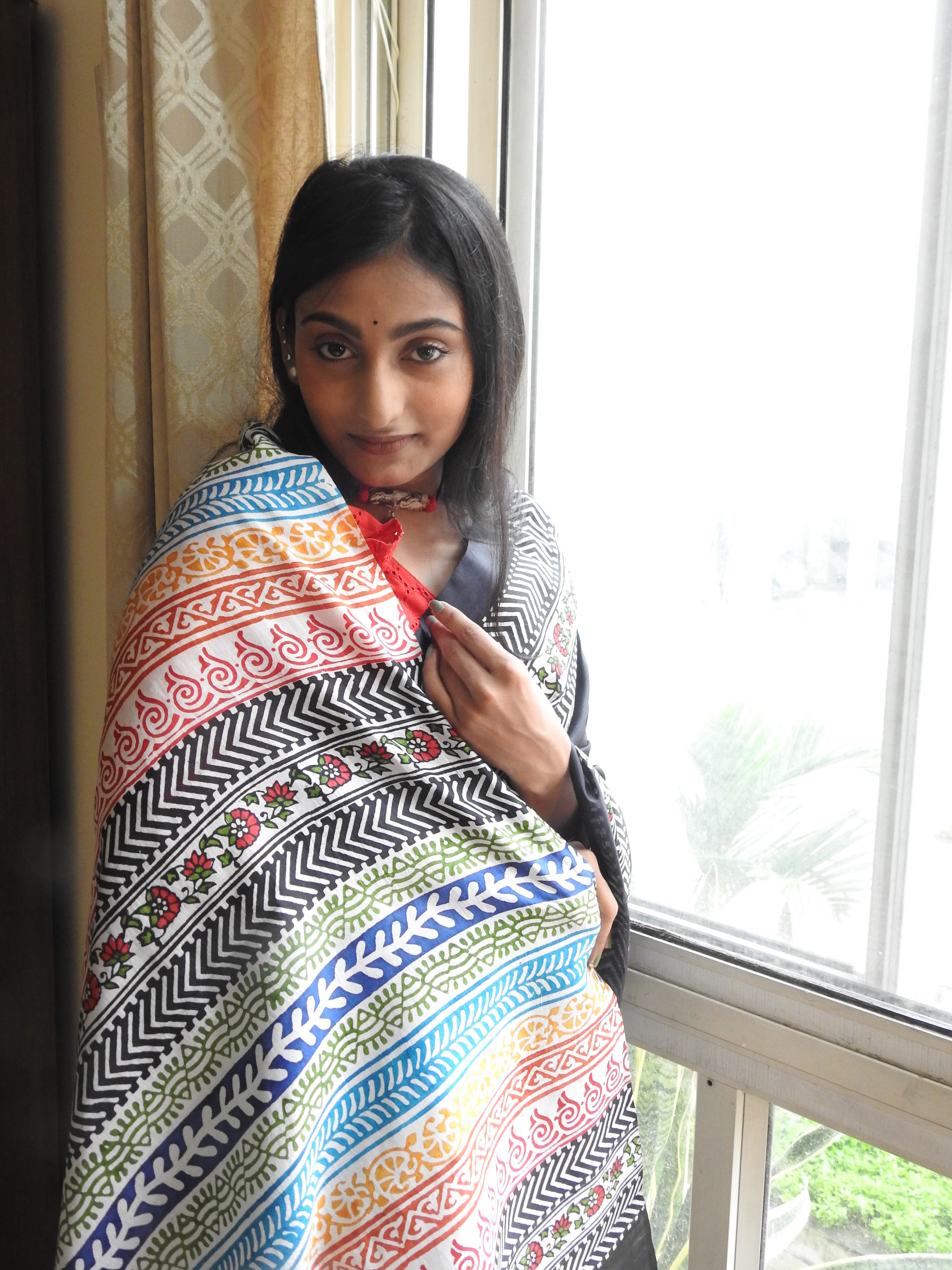Black Hand Block Printed Bishnupur Silk Saree — One of a Kind