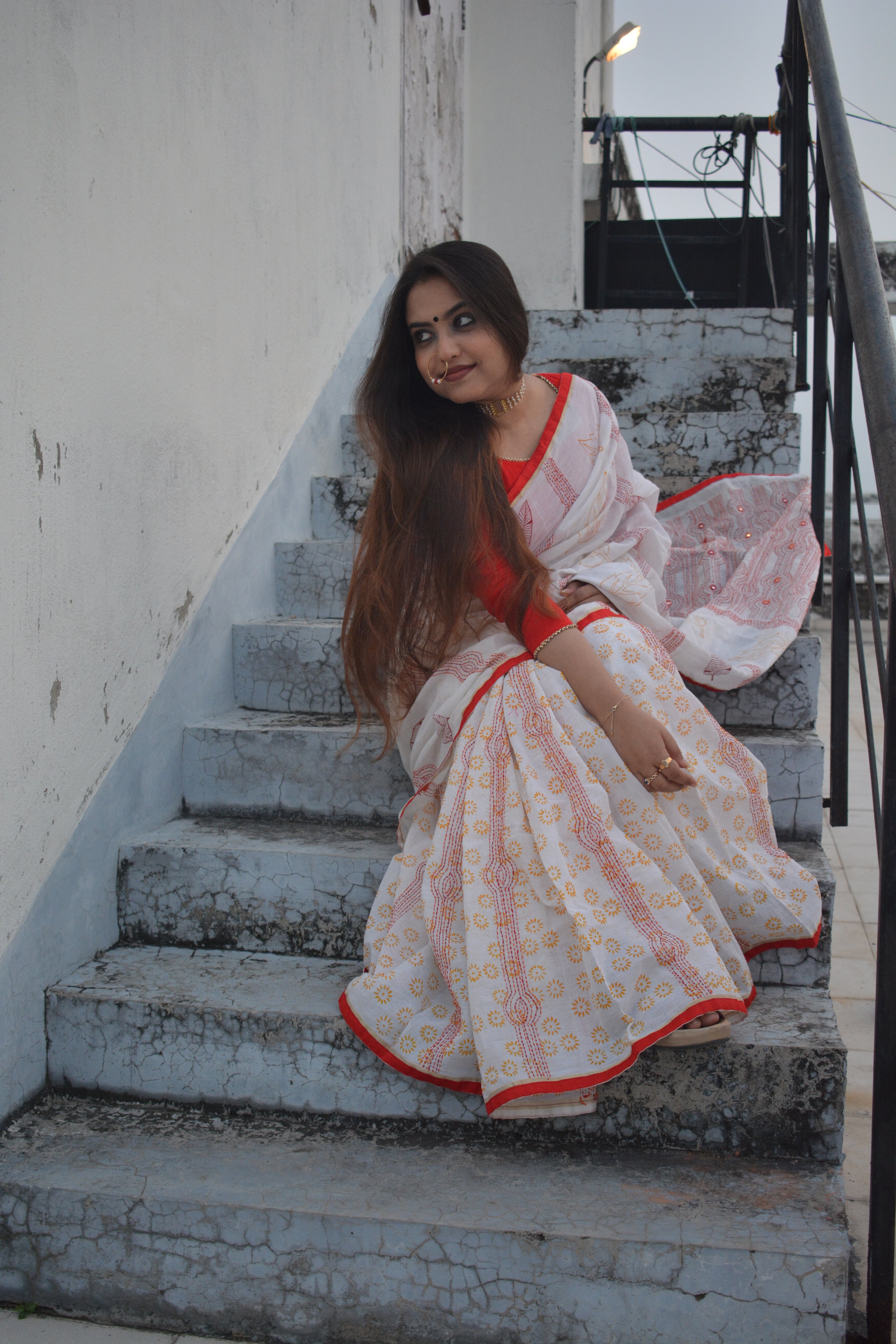 Cotton hand stitched saree — One of a Kind
