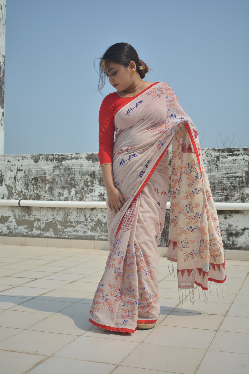 Cotton hand stitched saree — One of a Kind