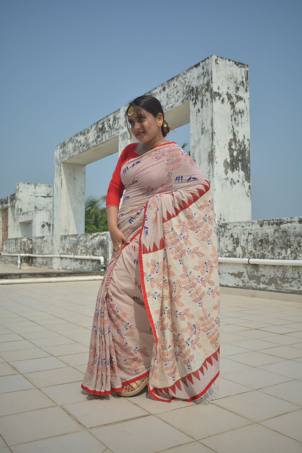 Cotton hand stitched saree — One of a Kind