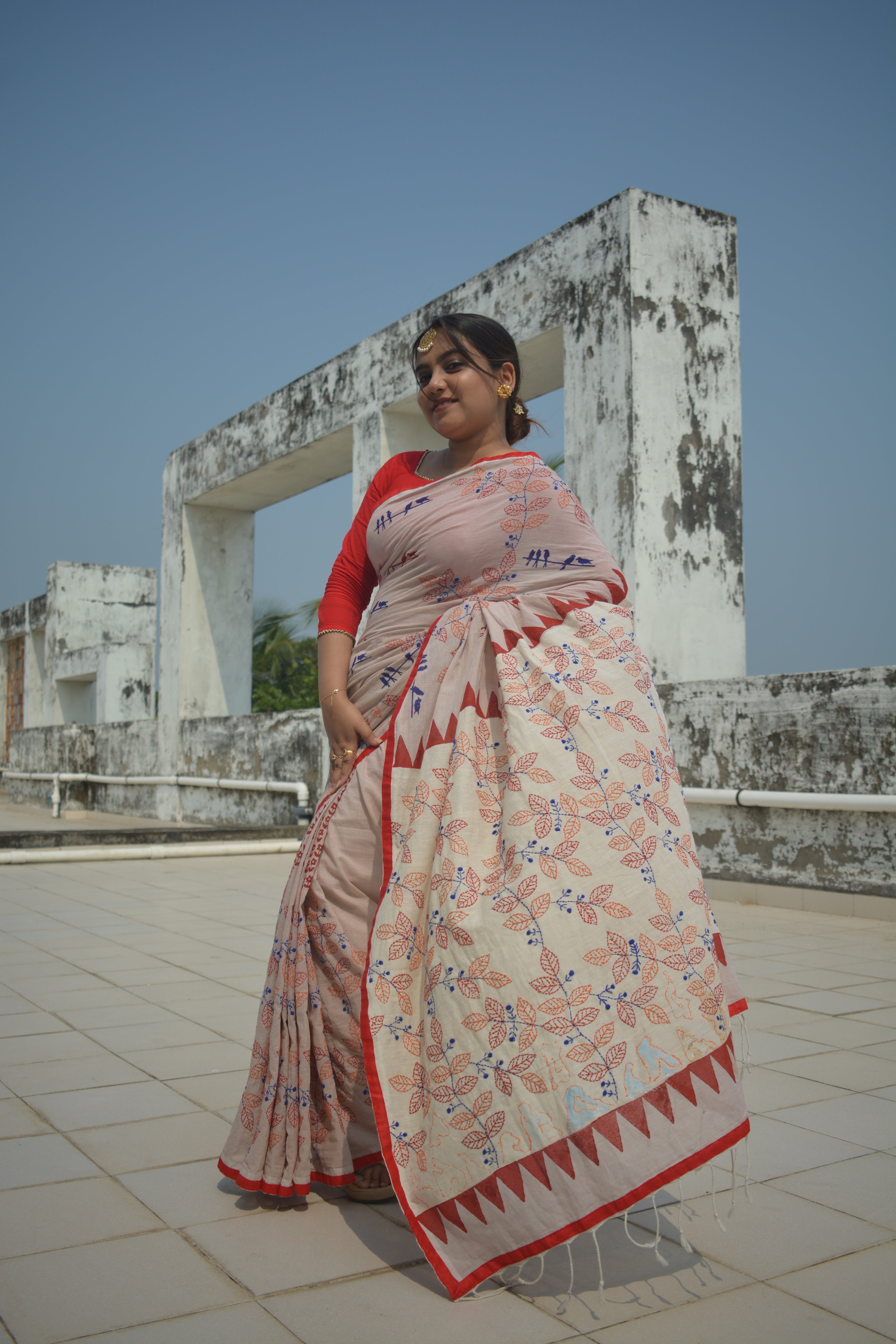 Cotton hand stitched saree — One of a Kind