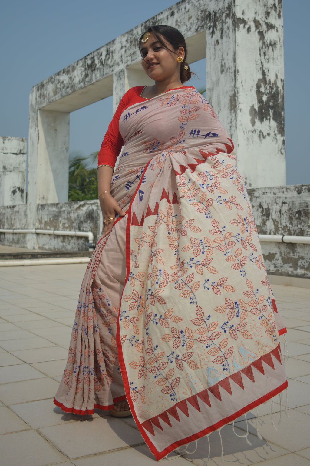 Cotton hand stitched saree — One of a Kind