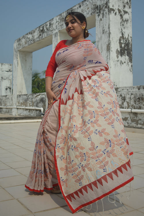 Cotton hand stitched saree — One of a Kind
