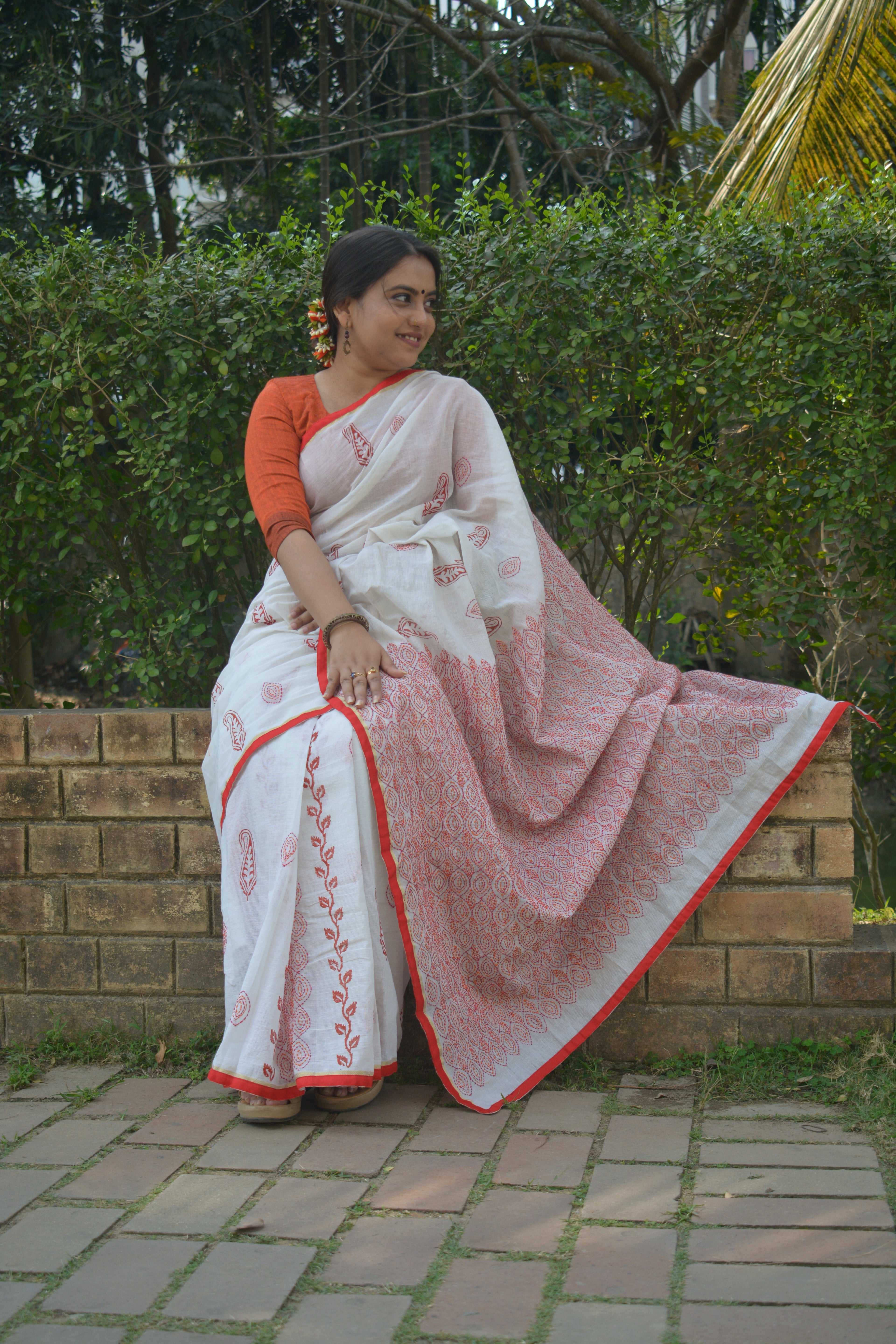 Hand Stitched Cotton Saree — One of a Kind