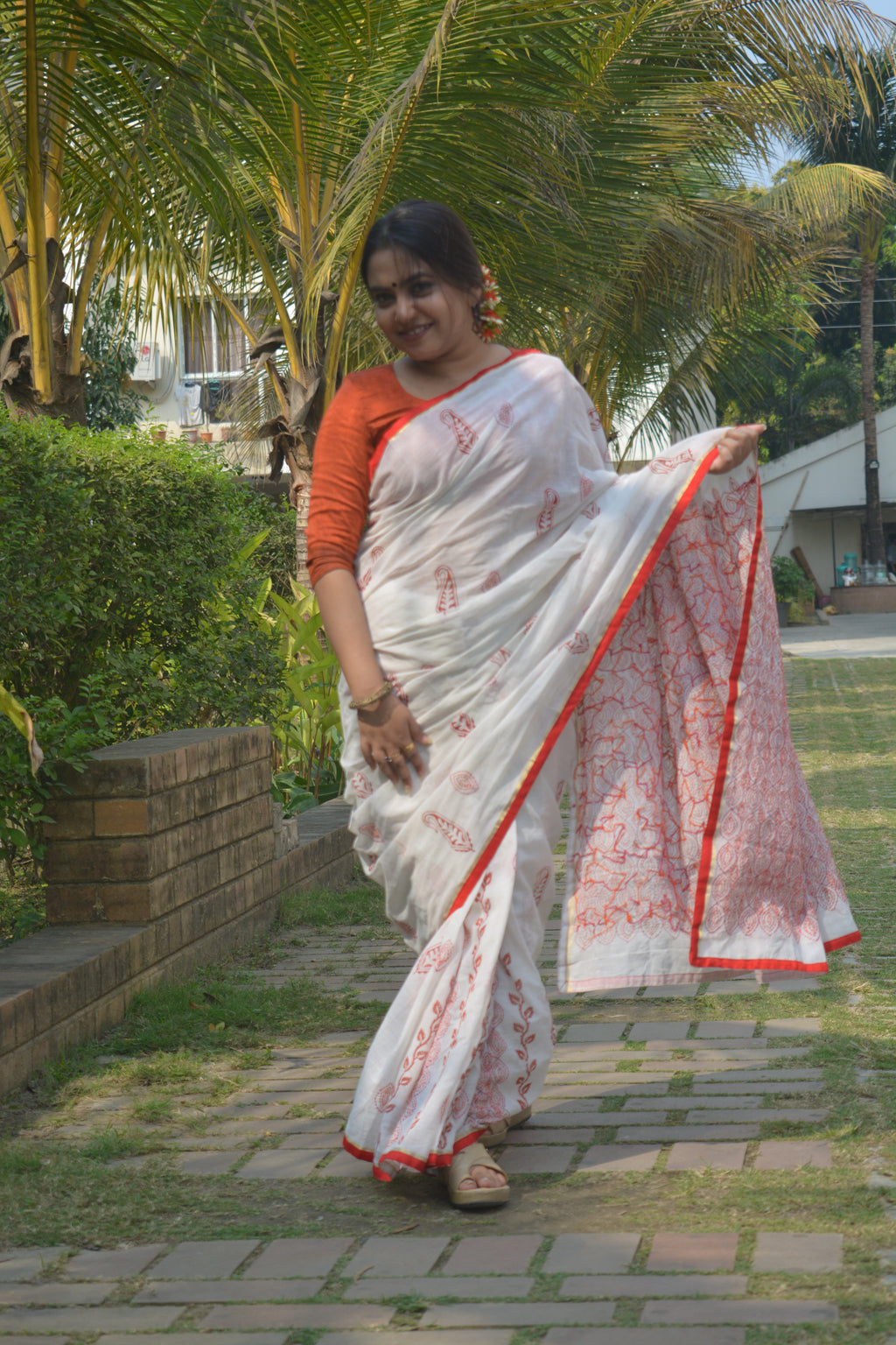 Hand Stitched Cotton Saree — One of a Kind