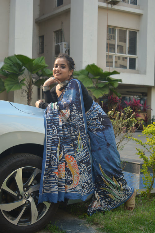 Hand Batik Murshidabad Silk Saree – One of a Kind
