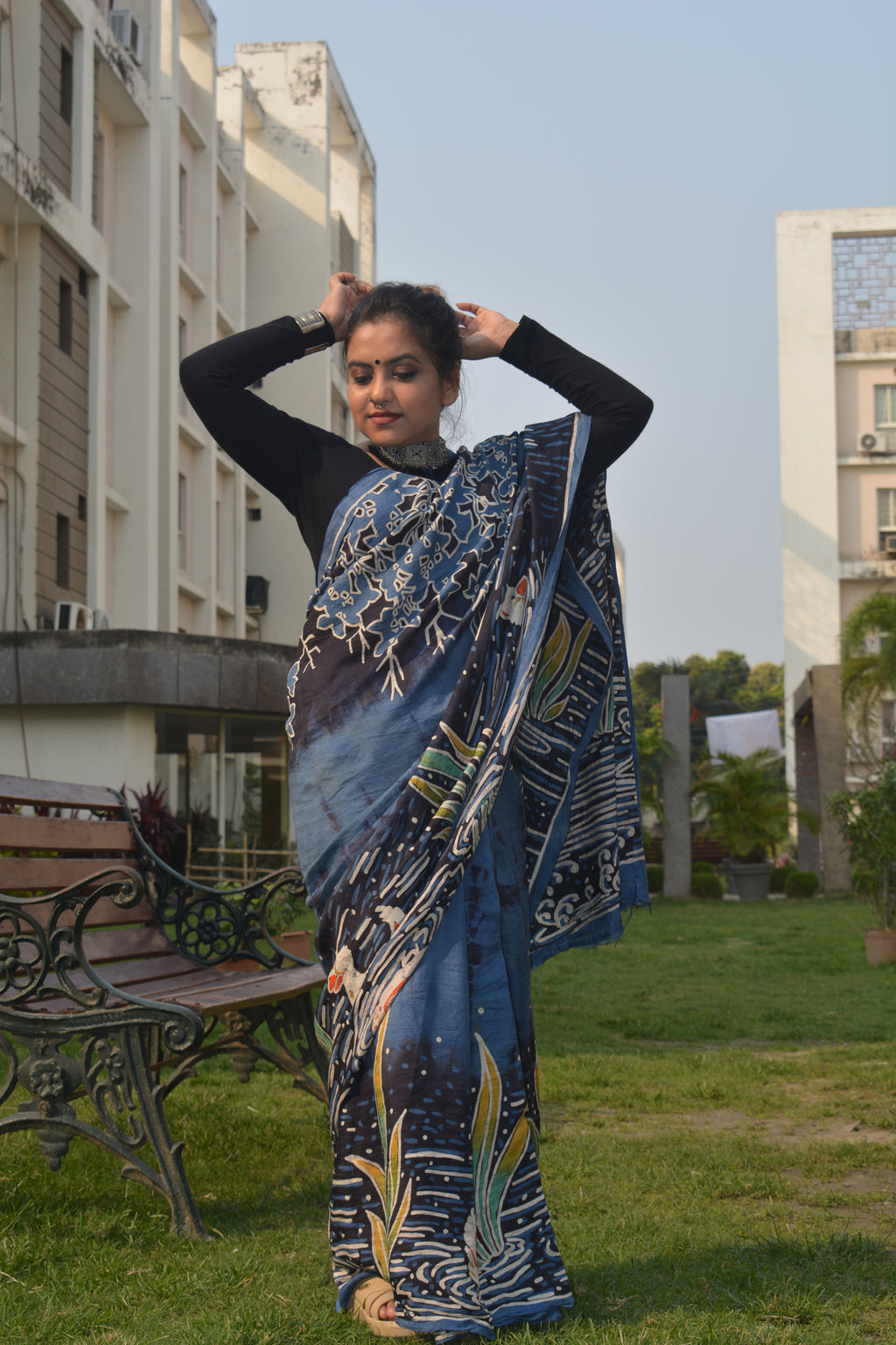 Hand Batik Murshidabad Silk Saree – One of a Kind