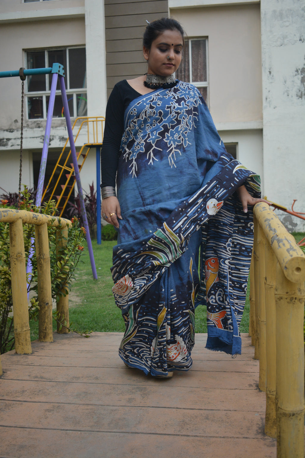 Hand Batik Murshidabad Silk Saree – One of a Kind