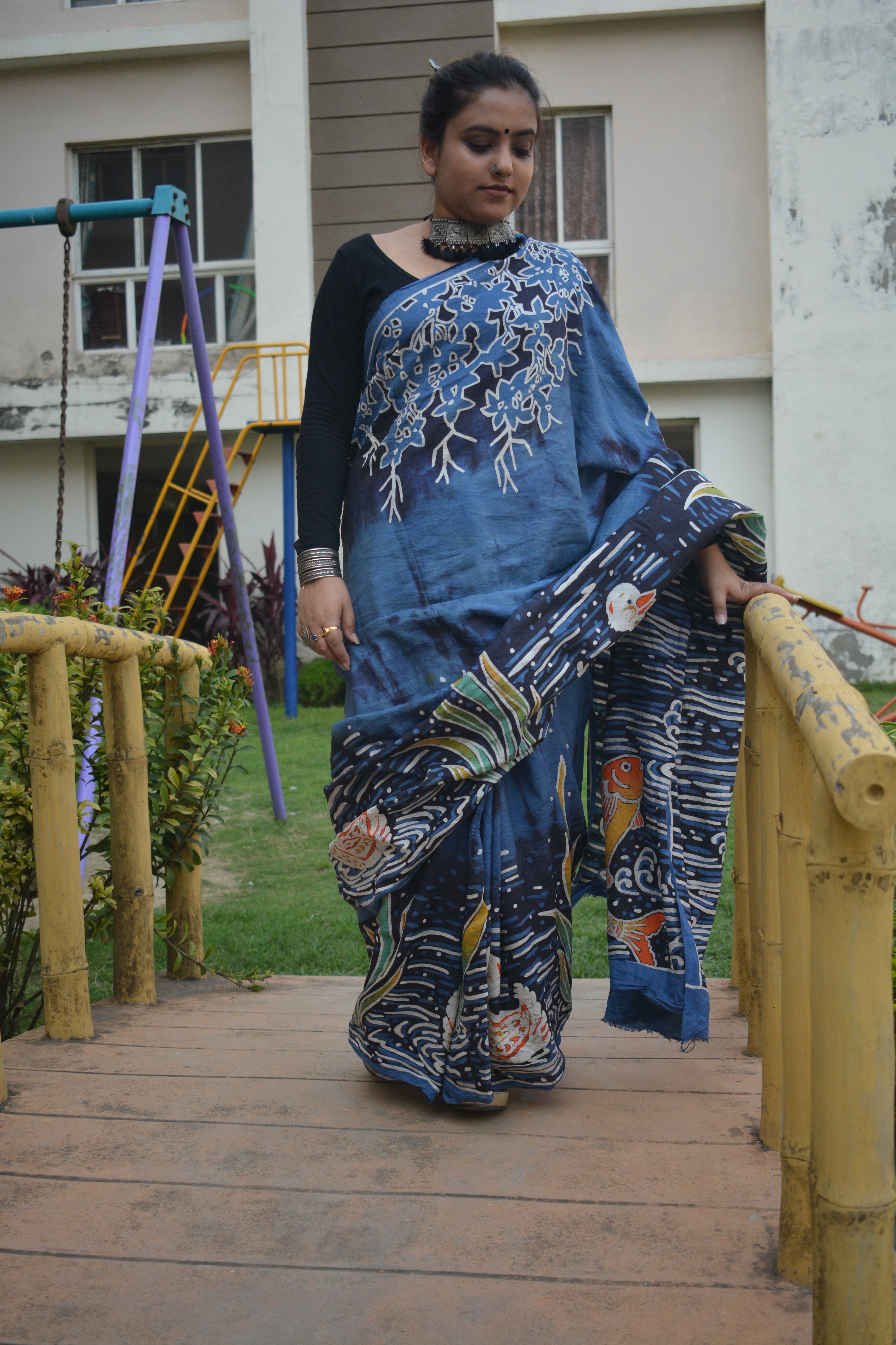 Hand Batik Murshidabad Silk Saree – One of a Kind