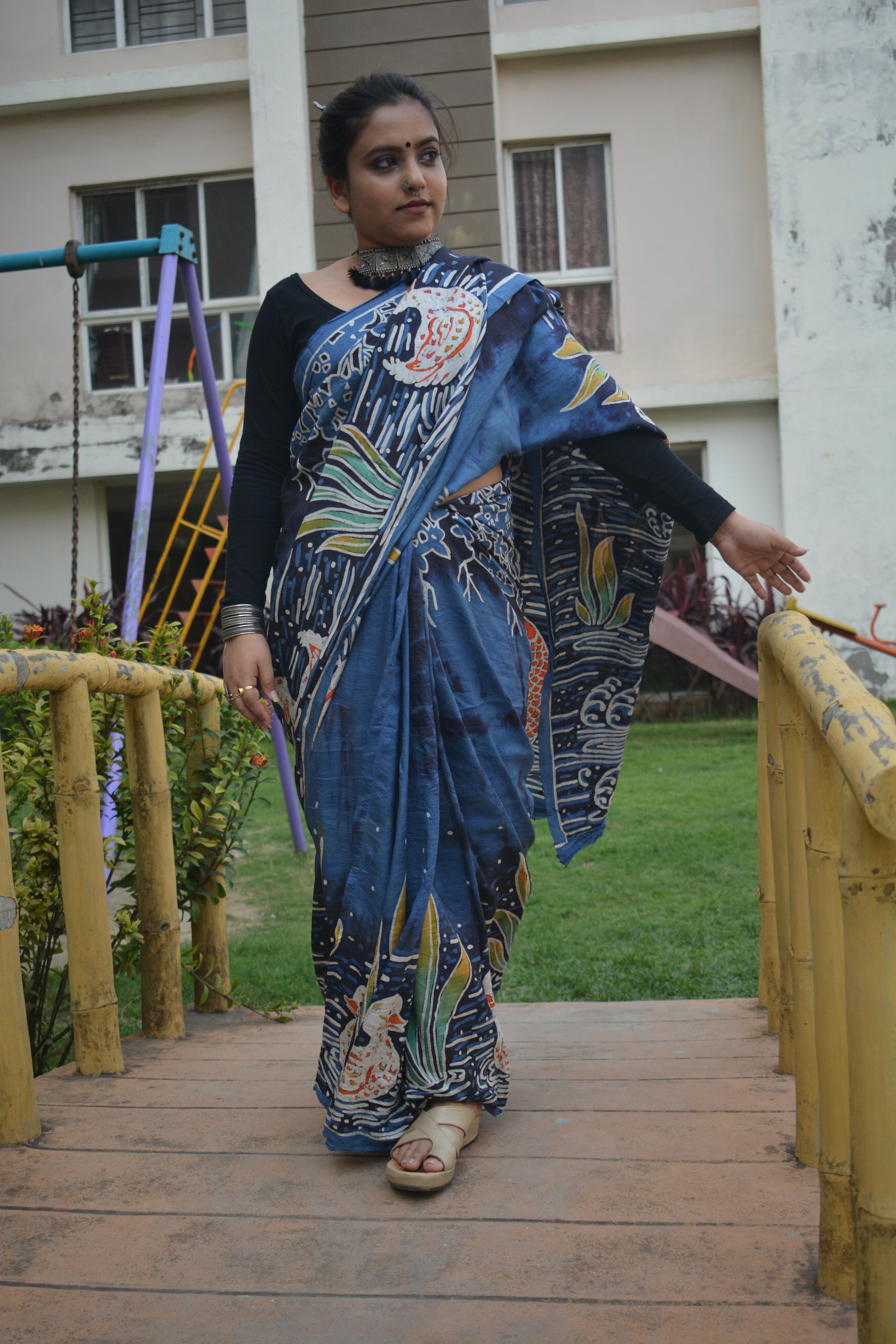 Hand Batik Murshidabad Silk Saree – One of a Kind
