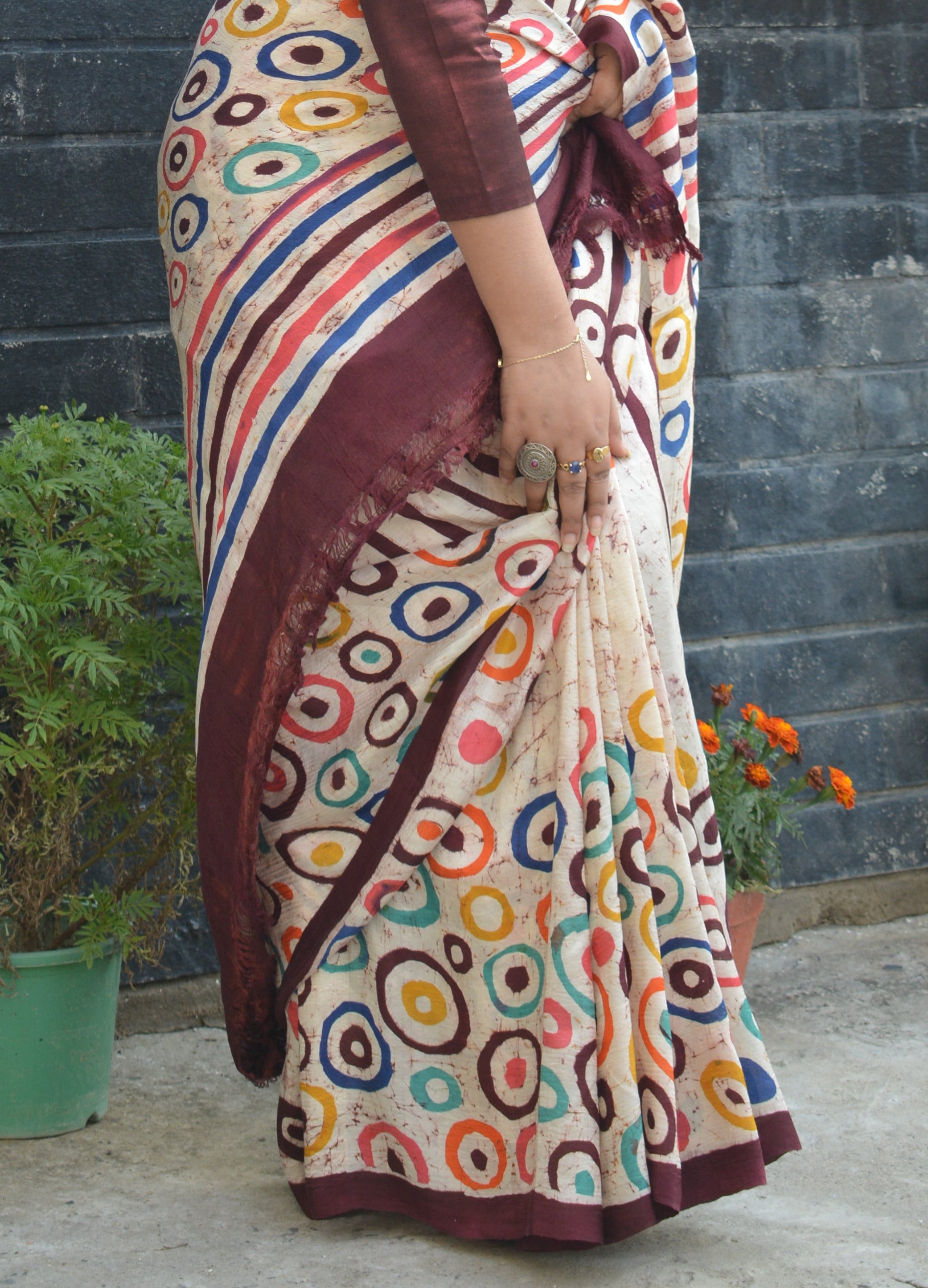 Hand Batik on Murshidabad Silk Saree – One of a Kind