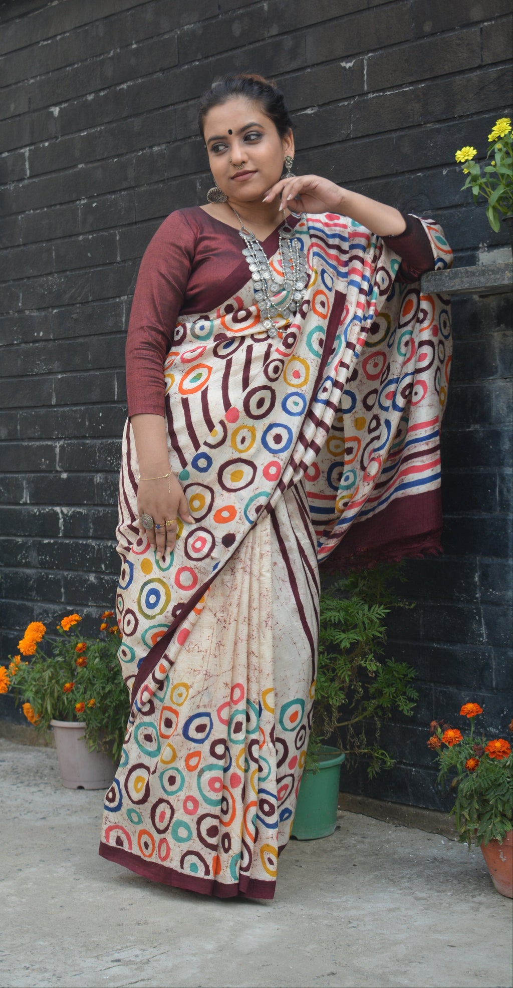 Hand Batik on Murshidabad Silk Saree – One of a Kind