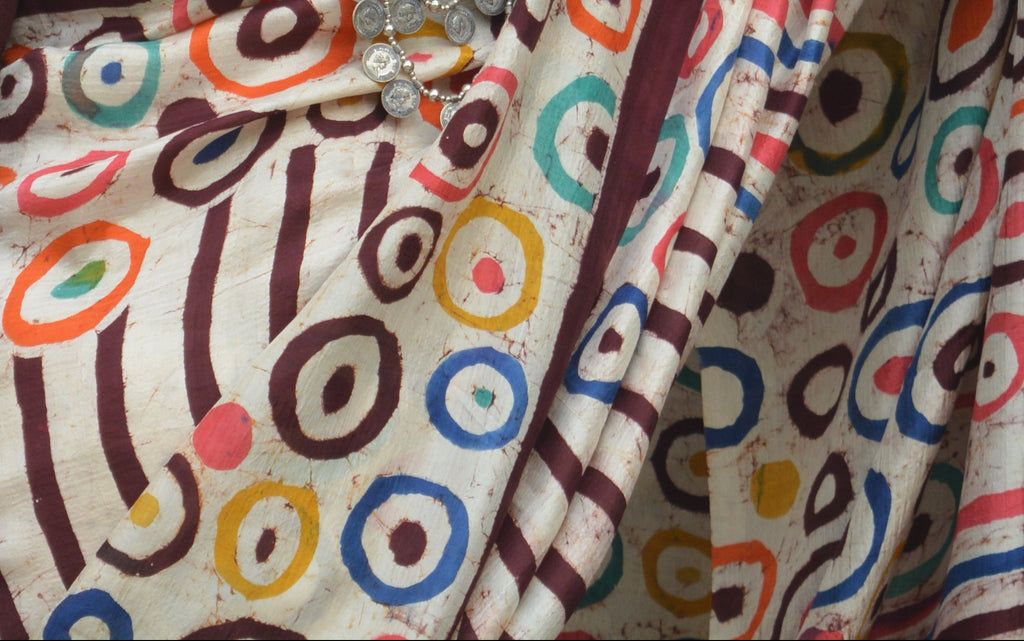 Hand Batik on Murshidabad Silk Saree – One of a Kind