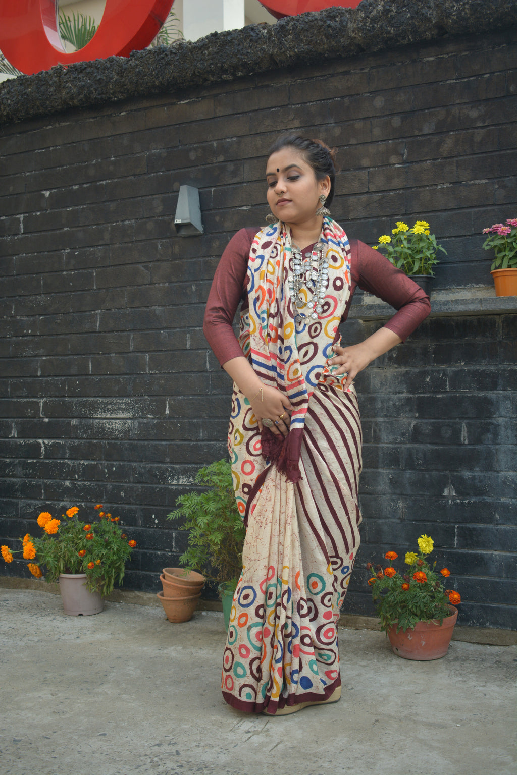 Hand Batik on Murshidabad Silk Saree – One of a Kind