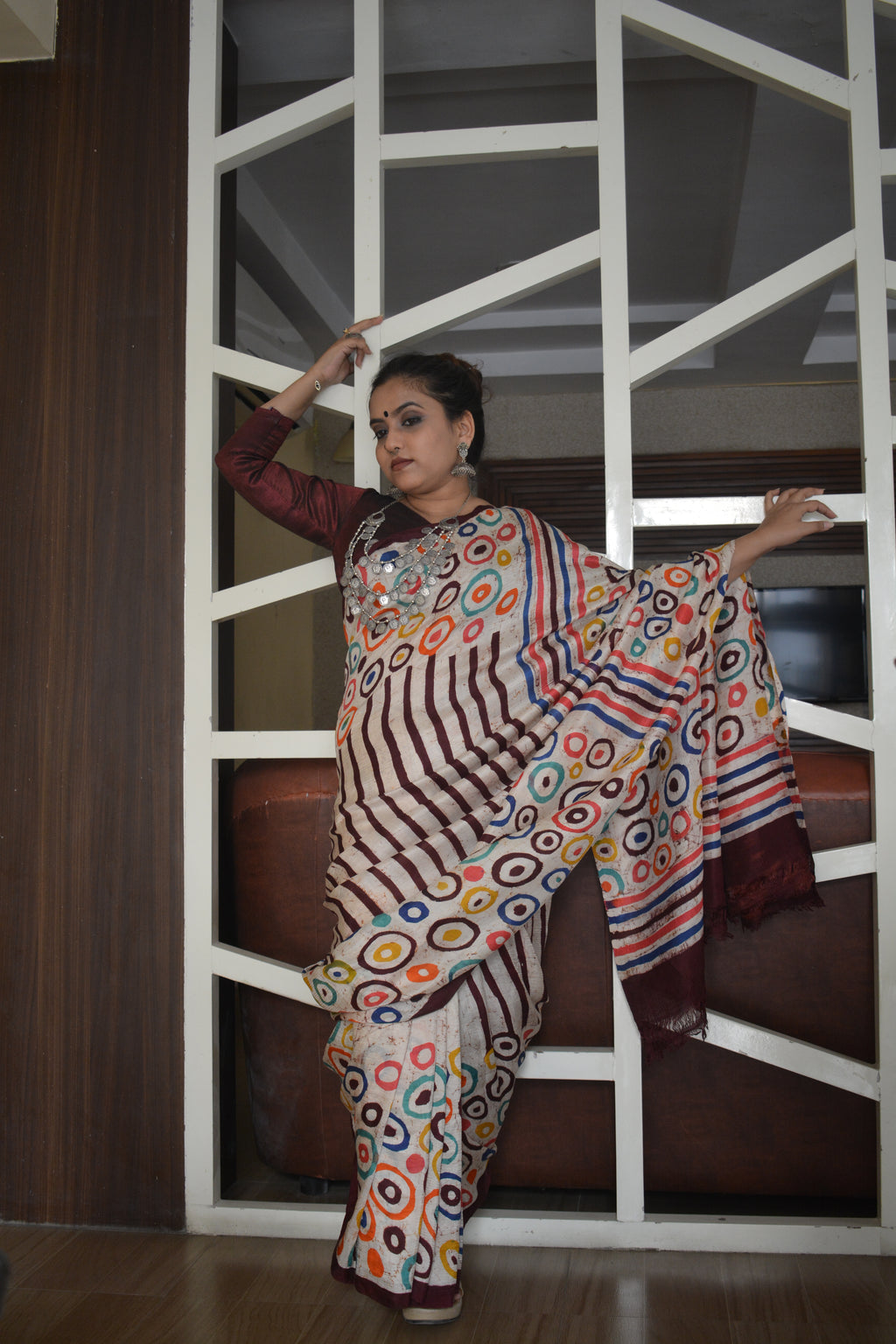 Hand Batik on Murshidabad Silk Saree – One of a Kind