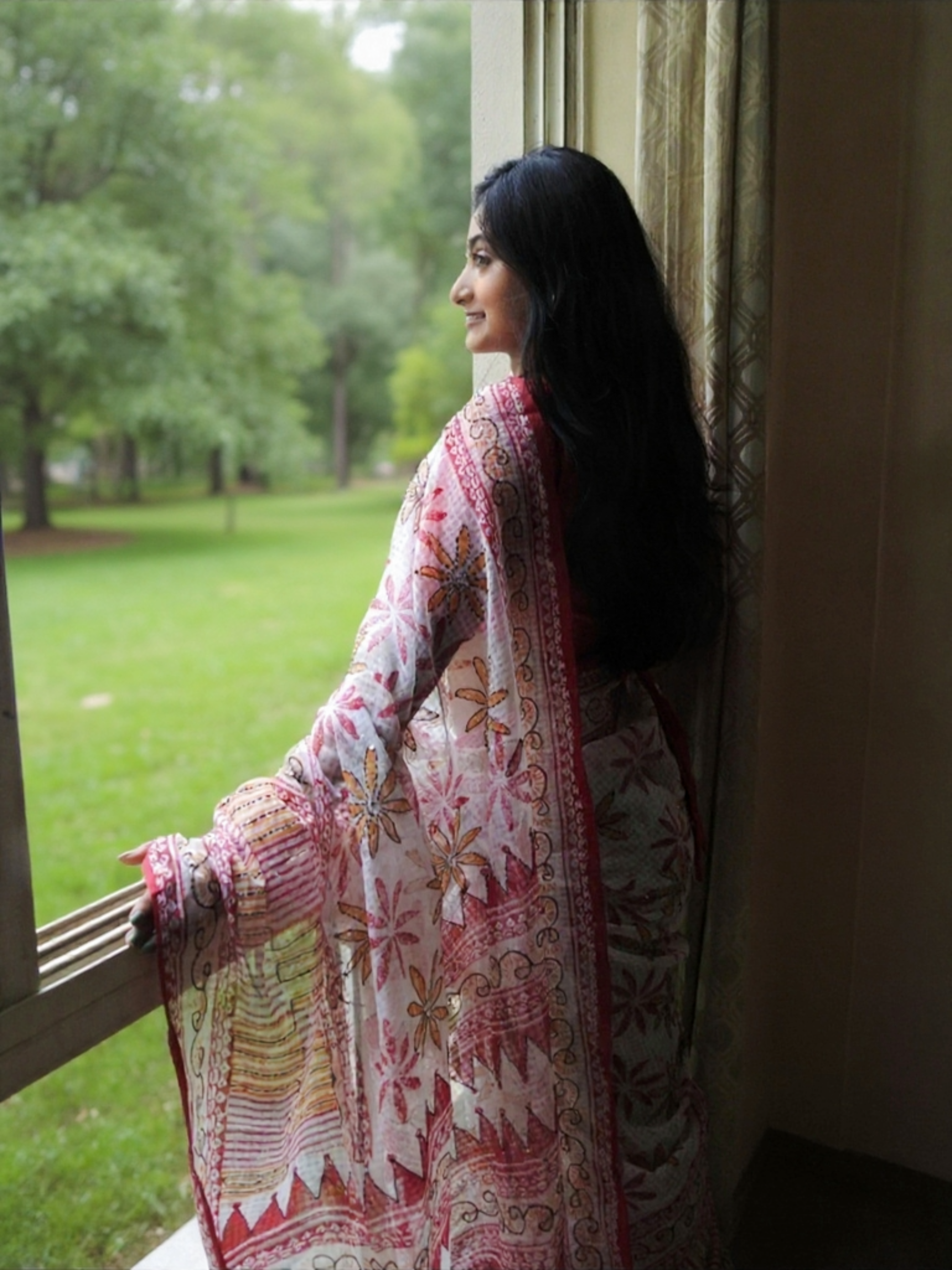 Hand Block Printed, Hand Stitch Cotton Saree — One of a Kind