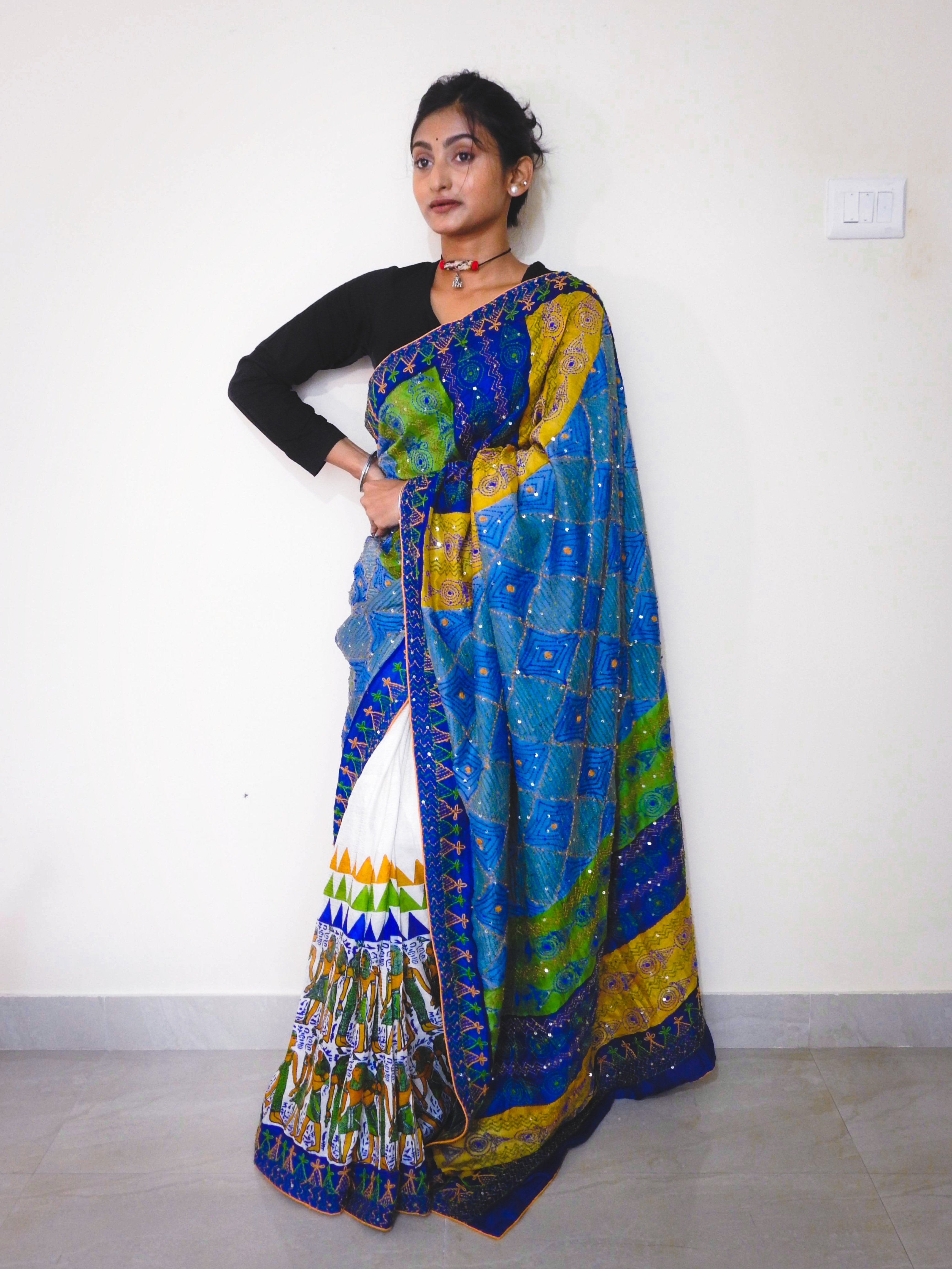 Hand Painted & Hand Stitched Pure Silk Saree — One of a Kind