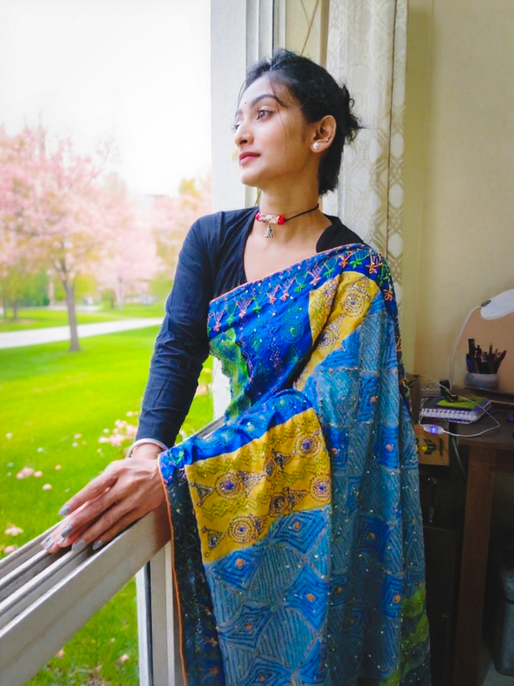 Hand Painted & Hand Stitched Pure Silk Saree — One of a Kind