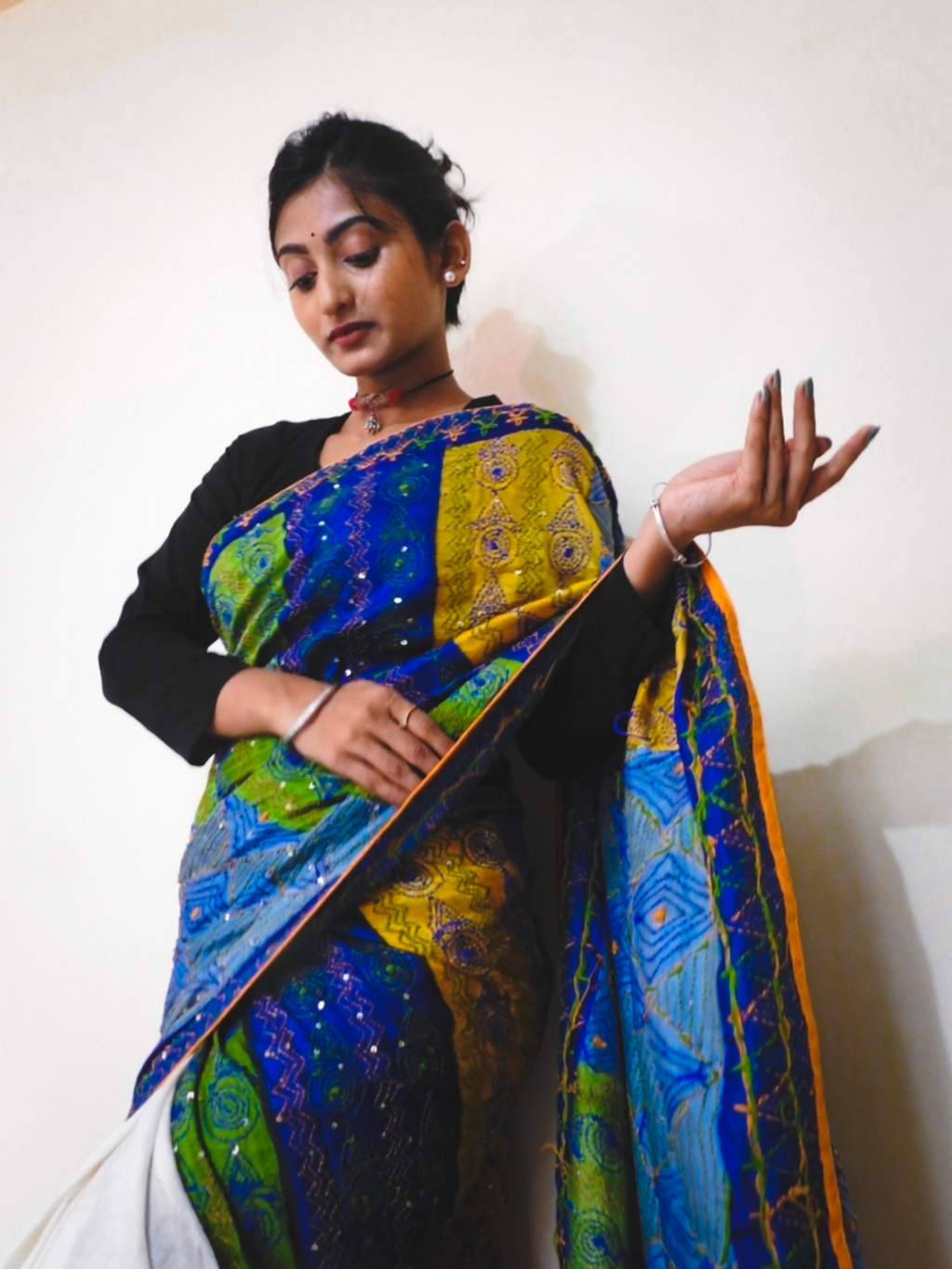 Hand Painted & Hand Stitched Pure Silk Saree — One of a Kind