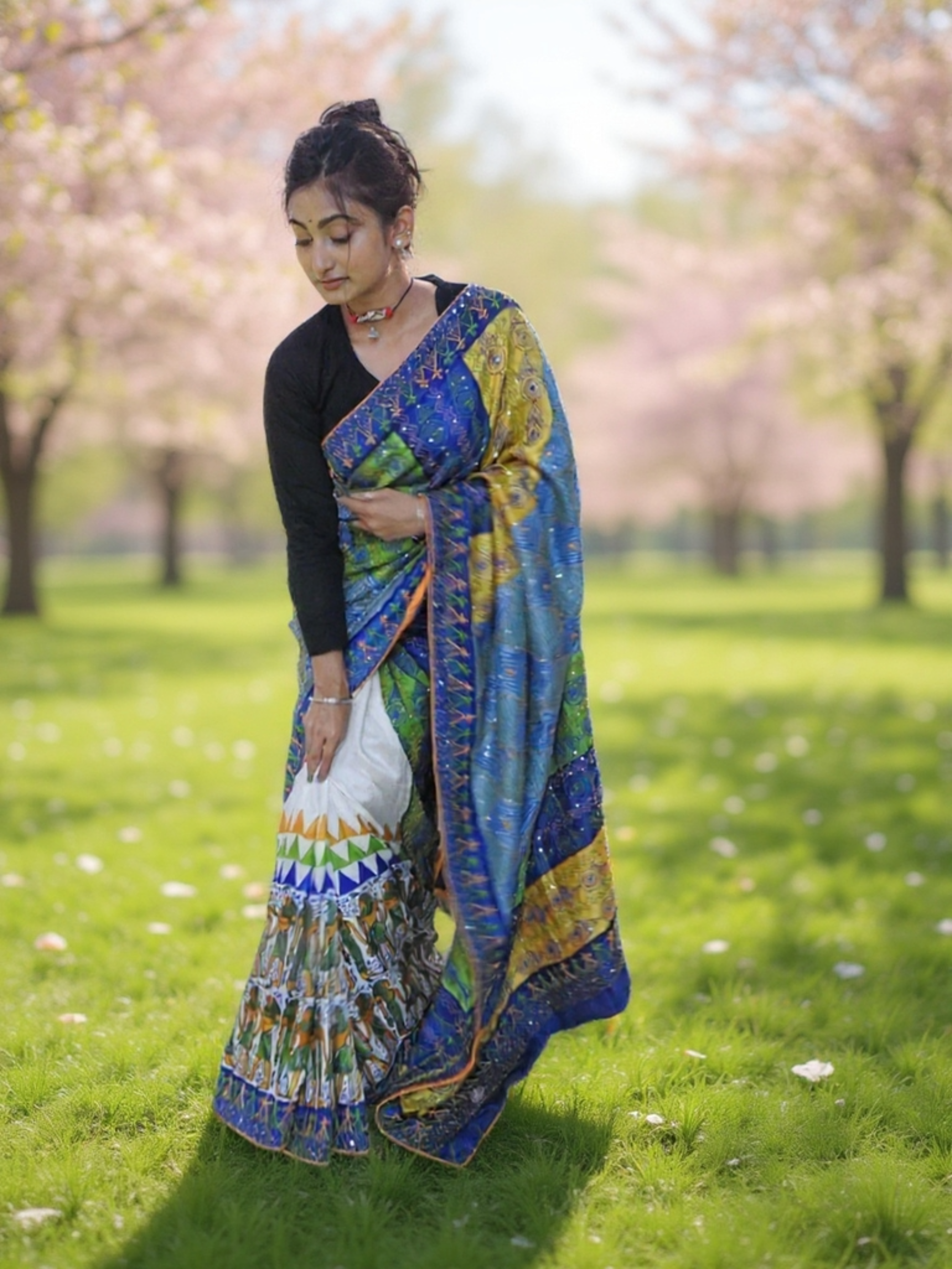 Hand Painted & Hand Stitched Pure Silk Saree — One of a Kind