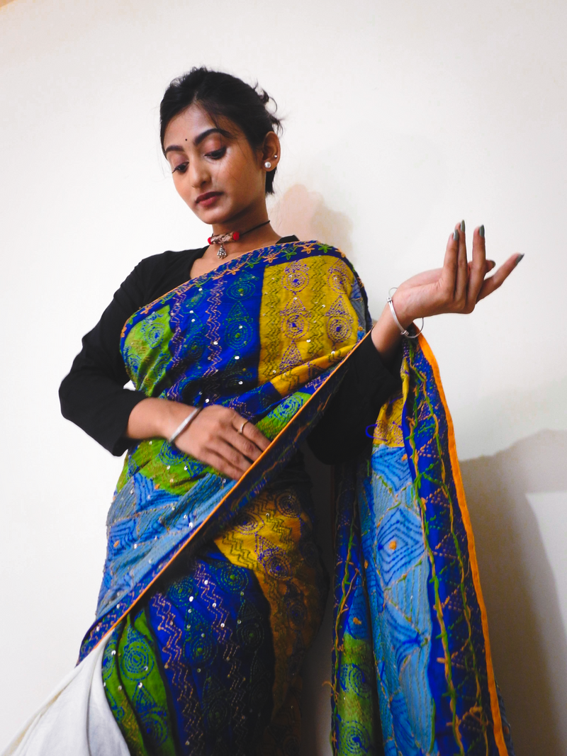 Hand Painted & Hand Stitched Pure Silk Saree — One of a Kind